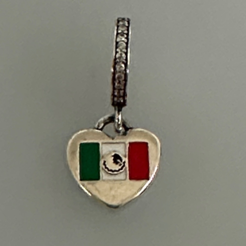 Pandora Silver Heart Earrings with Mexican Flag
